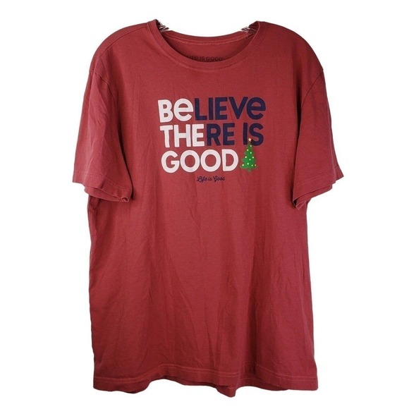 Life is Good Large L Believe There Is Good Red SS T-Shirt Christmas Tee - Picture 2 of 6